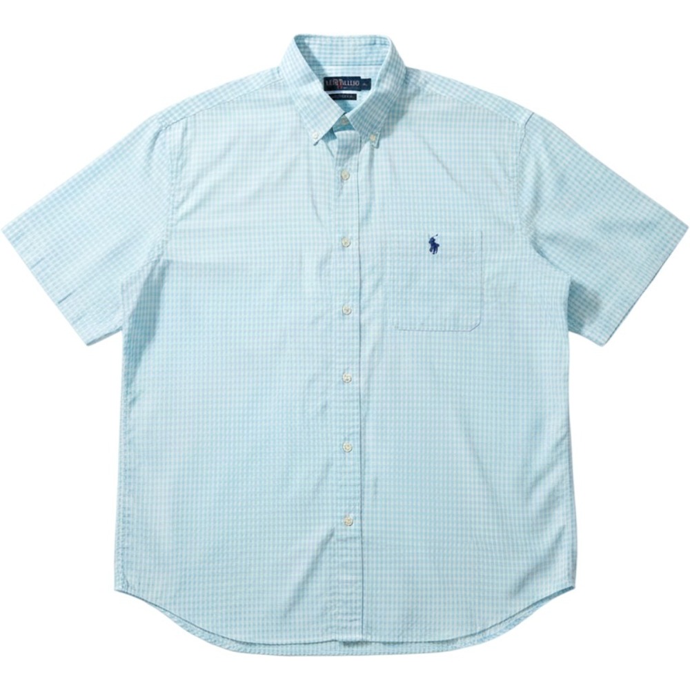 US Polo Assn Mens 3XL Light Blue Gingham Short Sleeve Button Down Shirt Logo